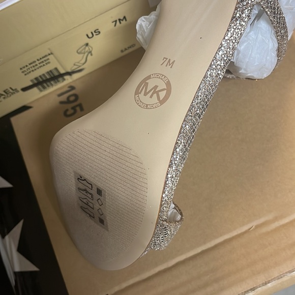 Michael Kors Ava Mid Sandal Glitter Sand 5/7/8/8.5/9 - Picture 9 of 10